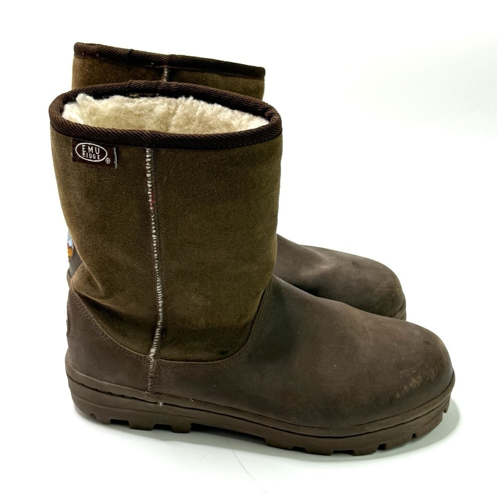 Emu Ridge Brown Boots Mens Size 7 Australian Suede Wool Lining Mid Calf